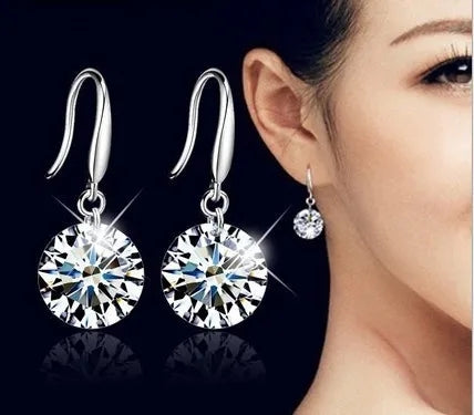 Women's S925 Sterling Silver Plated Small Crystal Drop Earrings