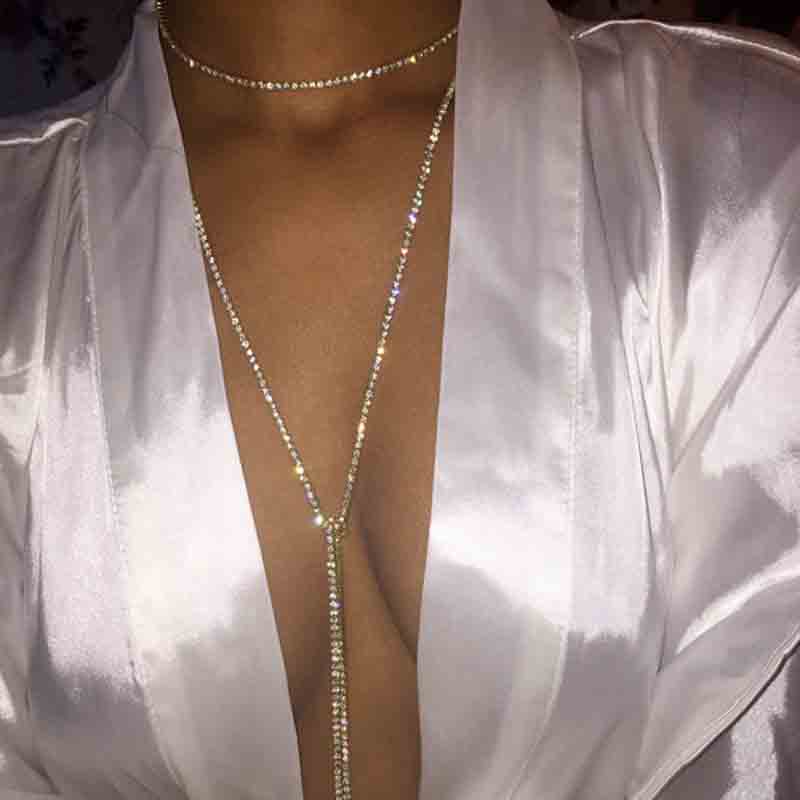 Women's Long Rhinestone String Necklace