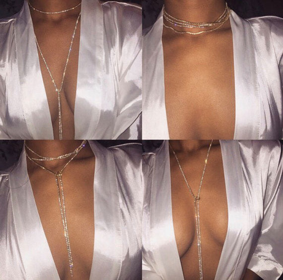 Women's Long Rhinestone String Necklace