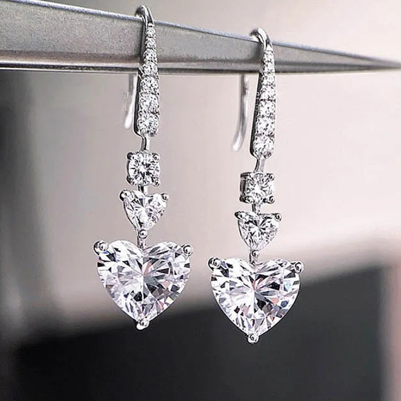 Women's Shiny Zirconia Heart Drop Earrings