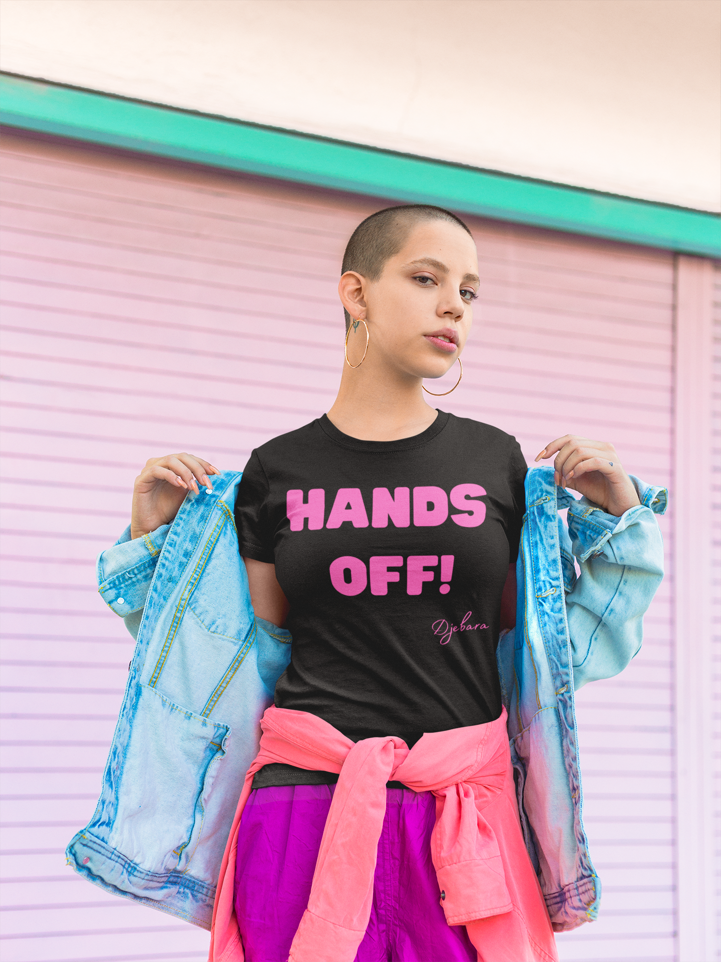Black HANDS OFF! Attitude Sassy Short-Sleeve Unisex T-Shirt (Pink) S-3XL
