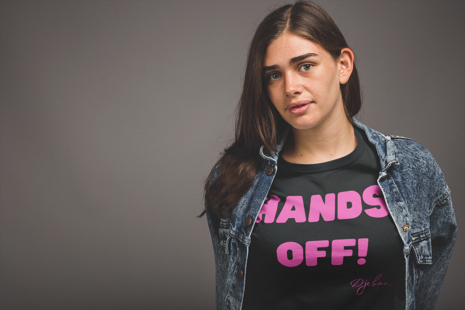 Black HANDS OFF! Attitude Sassy Short-Sleeve Unisex T-Shirt (Pink) S-3XL